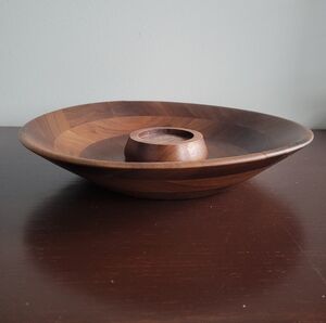 Vintage Vermillion Real Walnut Wood Chip N' Dip Bowl 11.5"